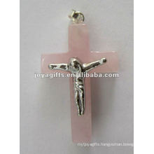 Rose Quartz Semi Precious Stone Cross Pendant with Jesus